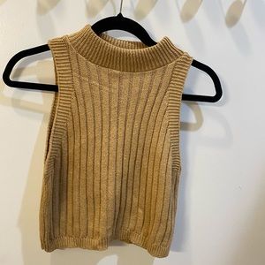 Camel high neck crop sleeveless sweater size S